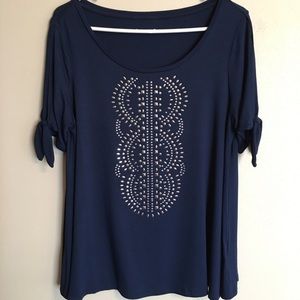 Navy Blue Studded Top.  Size Large.